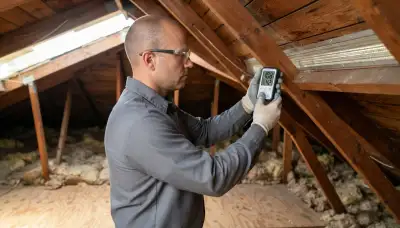Stockton, CA electrician measures attic temperature and assesses soffit intake vents for attic fan installation