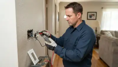 Stockton, CA electrician tests a failing wall switch with a multimeter for switch repair