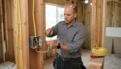 Electrician routing cable and securing wire terminations in a Stockton, CA home
