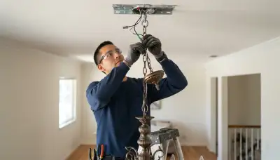 Stockton, CA electrician installs a chandelier with braced fixture support and secure wiring
