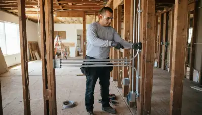Stockton, CA electrician fastening conduit and electrical boxes to wall studs during home wiring installation