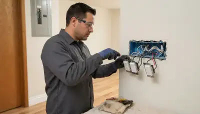 Electrician installing programmable dimmers and lighting controllers in a Stockton, CA home