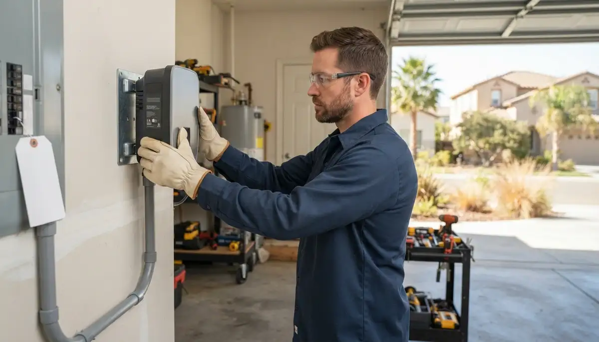 Level 2 EV charger installation with conduit and dedicated panel circuit in Acampo, CA