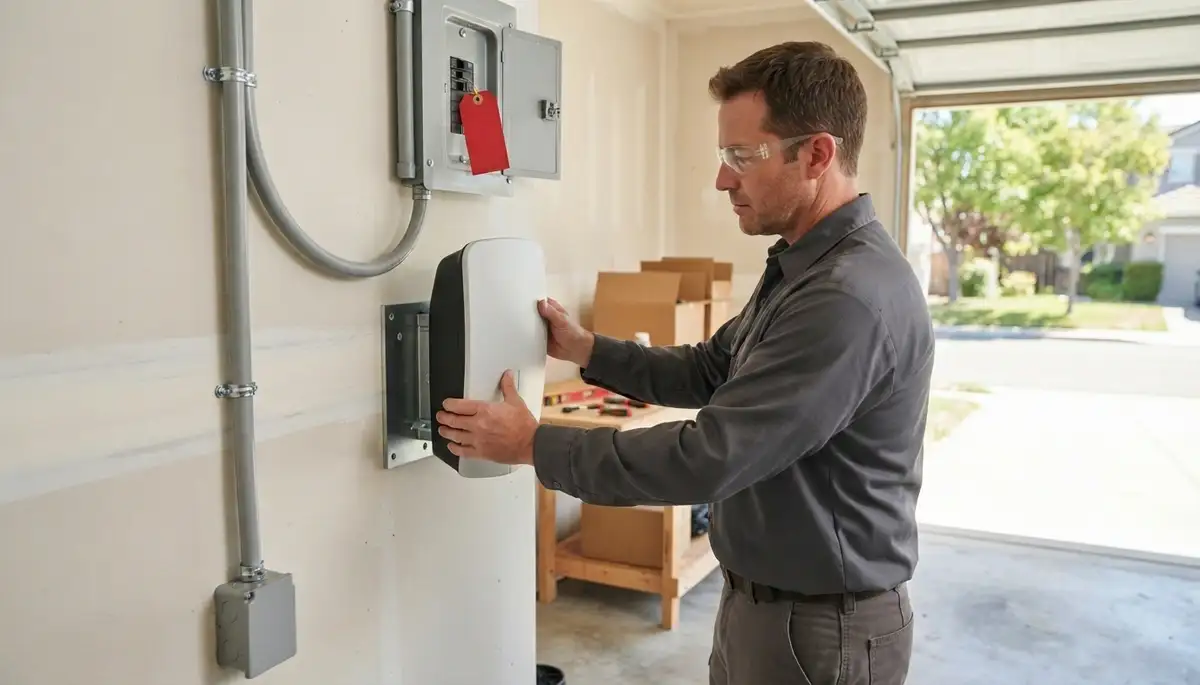 Electrician installing a home EV charger with a dedicated 240-volt circuit in Byron, CA