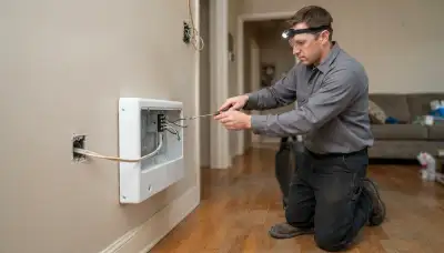 Electrician wiring a dedicated circuit for a wall-mounted heater in a Stockton, CA home