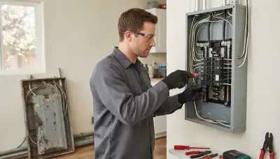 Electrician upgrading an older home's electrical panel in Stockton, CA