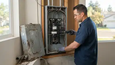 Electrician upgrading an older home's electrical panel in Escalon, CA
