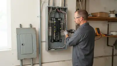 Electrician upgrading the electrical panel in an older Galt, CA home