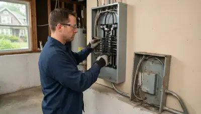Electrician upgrading an electrical panel in an older Linden, CA home