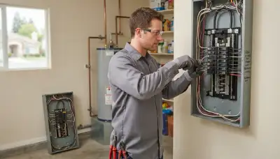 Electrician upgrading an electrical panel in an older Ripon, CA home