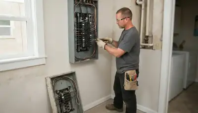 Electrician upgrading an older home's electrical panel to 200 amps in Salida, CA