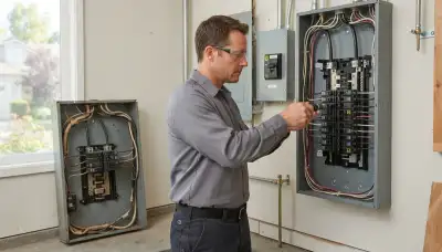 Electrician upgrading an electrical panel in an older Walnut Grove, CA home