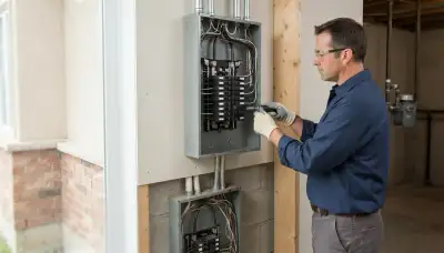 Electrician upgrading an electrical panel in an older Woodbridge, CA home