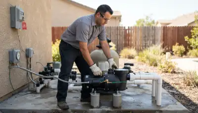 Stockton, CA electrician installing a pool pump and securing its bonding conductor