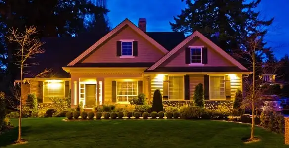 security light installation services illuminating a residential exterior at night in Stockton, CA