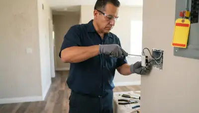 Electrician installing a replacement light switch with secure wire connections in a Stockton, CA home