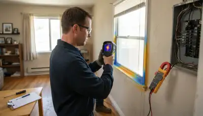 Stockton, CA electrician uses a thermal camera to scan a window during a home energy audit