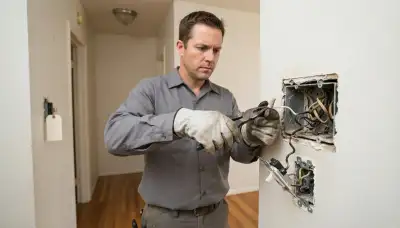 Stockton, CA electrician replacing scorched wiring and a failed device in an open junction box